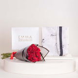 EMMA White Marble Scarf & Red Roses Bouquet