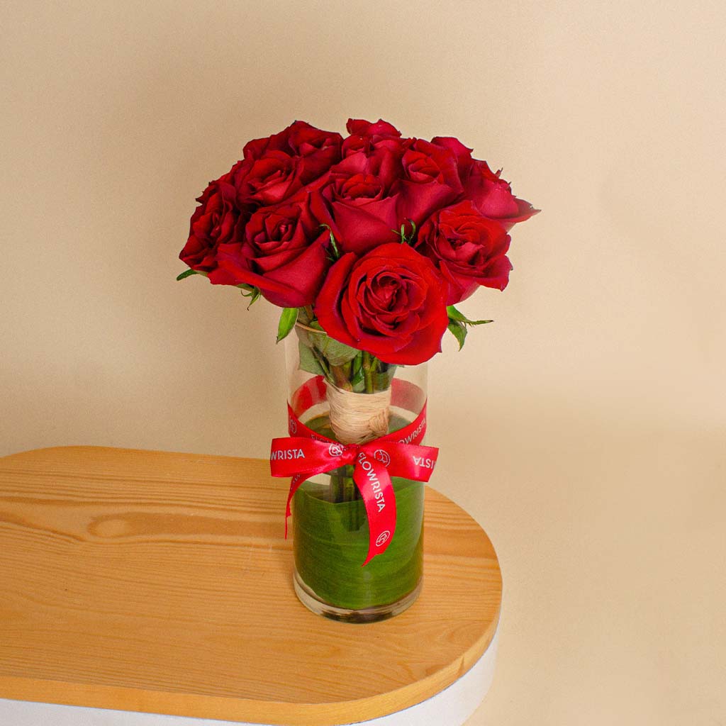 Red Rose Vase - 15 Roses for Valentine’s Day