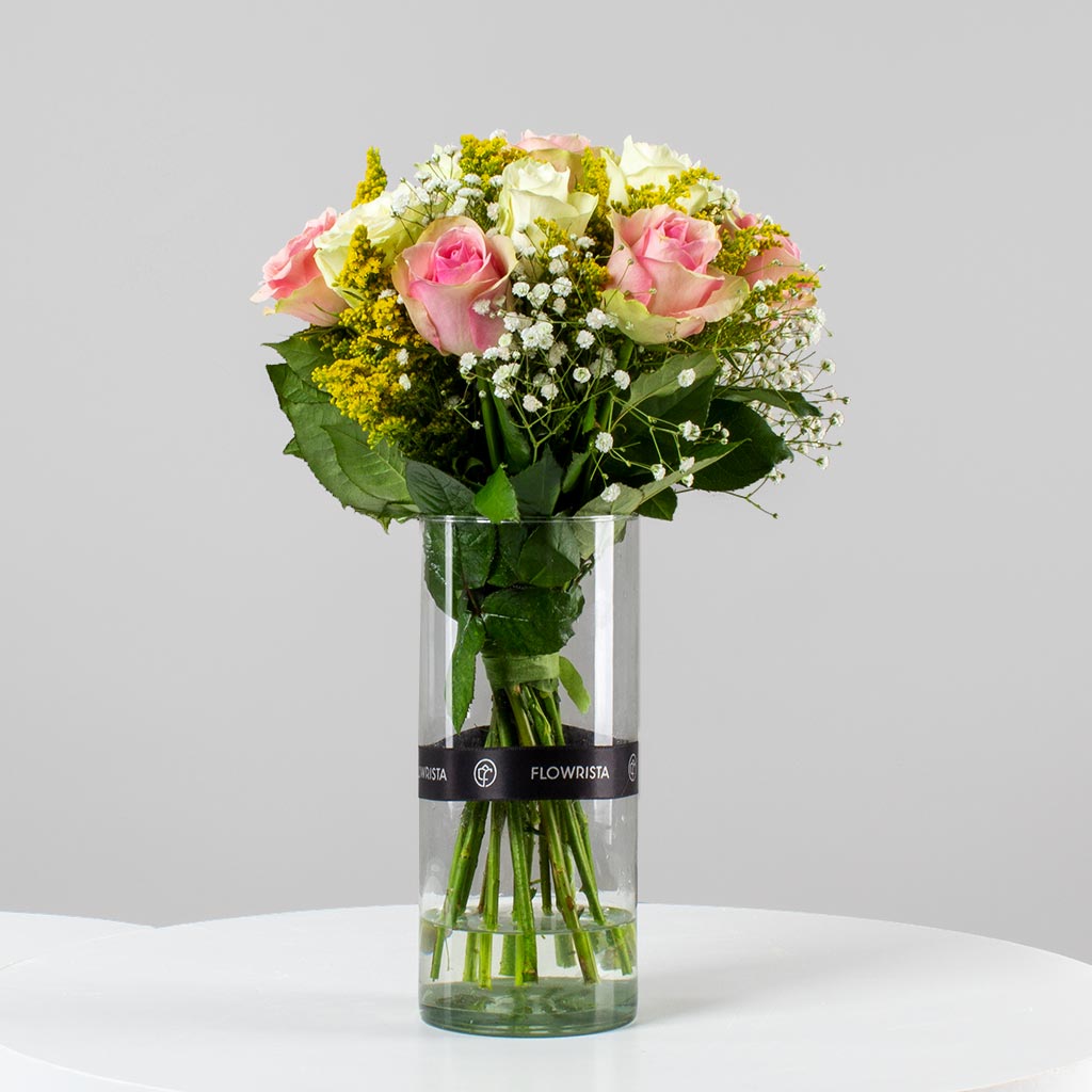 Graceful White & Pink Roses Vase
