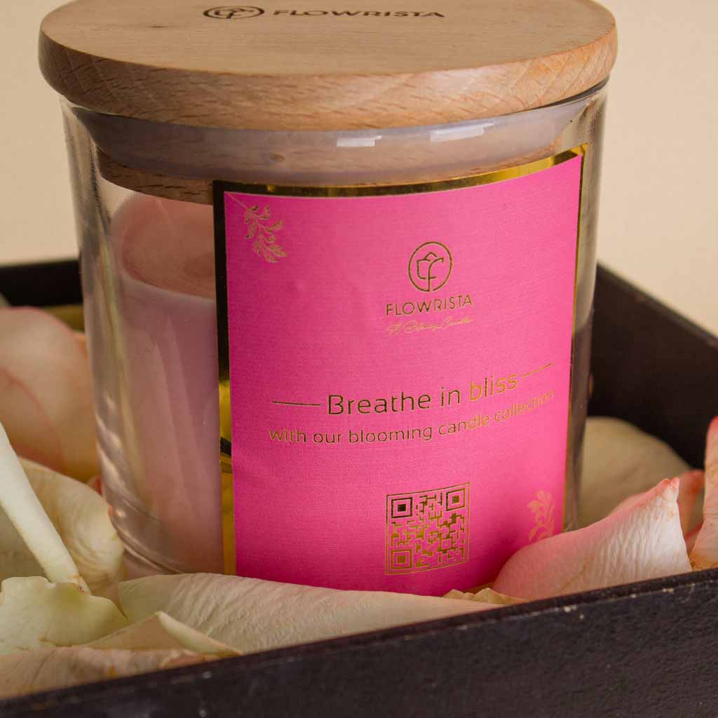 Box Pink Roses And Candle And Golden Rose