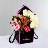 Luxury Flower Box: White Roses, Lilies, and Gerberas