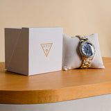 Guess Glitter Burst Diamonds Women’s Watch – Blue Dial, Silver Steel Strap (GW0405L1)