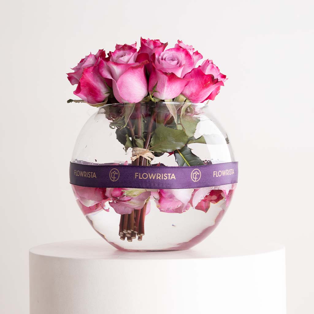 CoCan Mini Golden Purse Bag & Purple Roses Vase