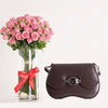 CoCan Mini Golden Purse Bag & Pink Baby Roses Vase