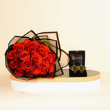 Amaz Elegance Earrings with 30 Red Rose Bouquet