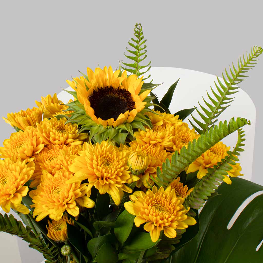 Yellow Chrysanthemums & Sunflower Vase