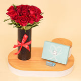 Passionelle Delicat Mini Chocolate Box And Black Vase of 15 Red Roses