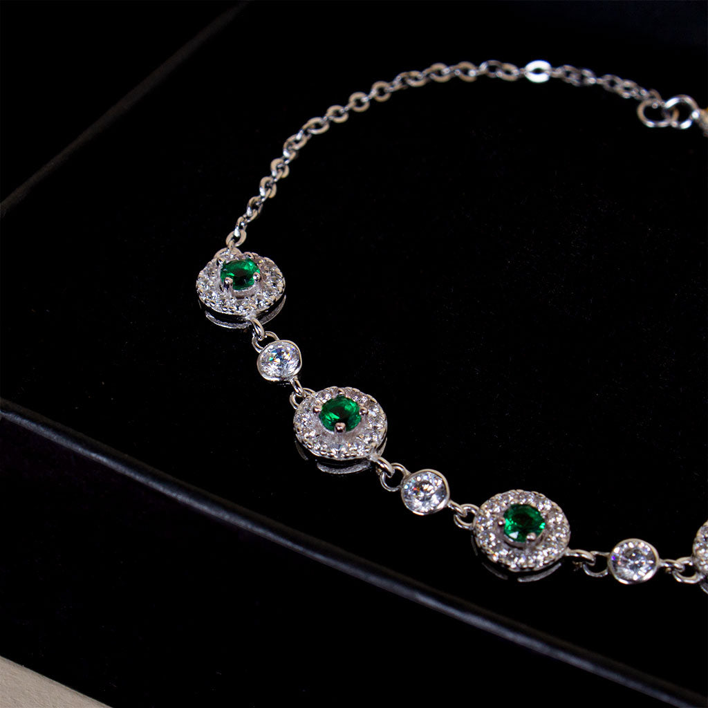 Felizmoda Green Stones Silver Bracelet