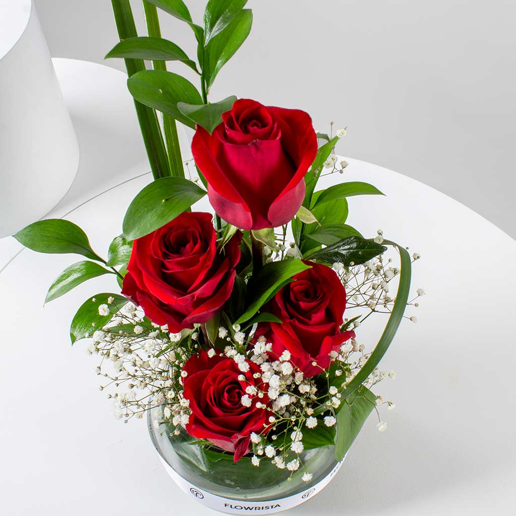 Red Roses and Gypsophila - Love Vase
