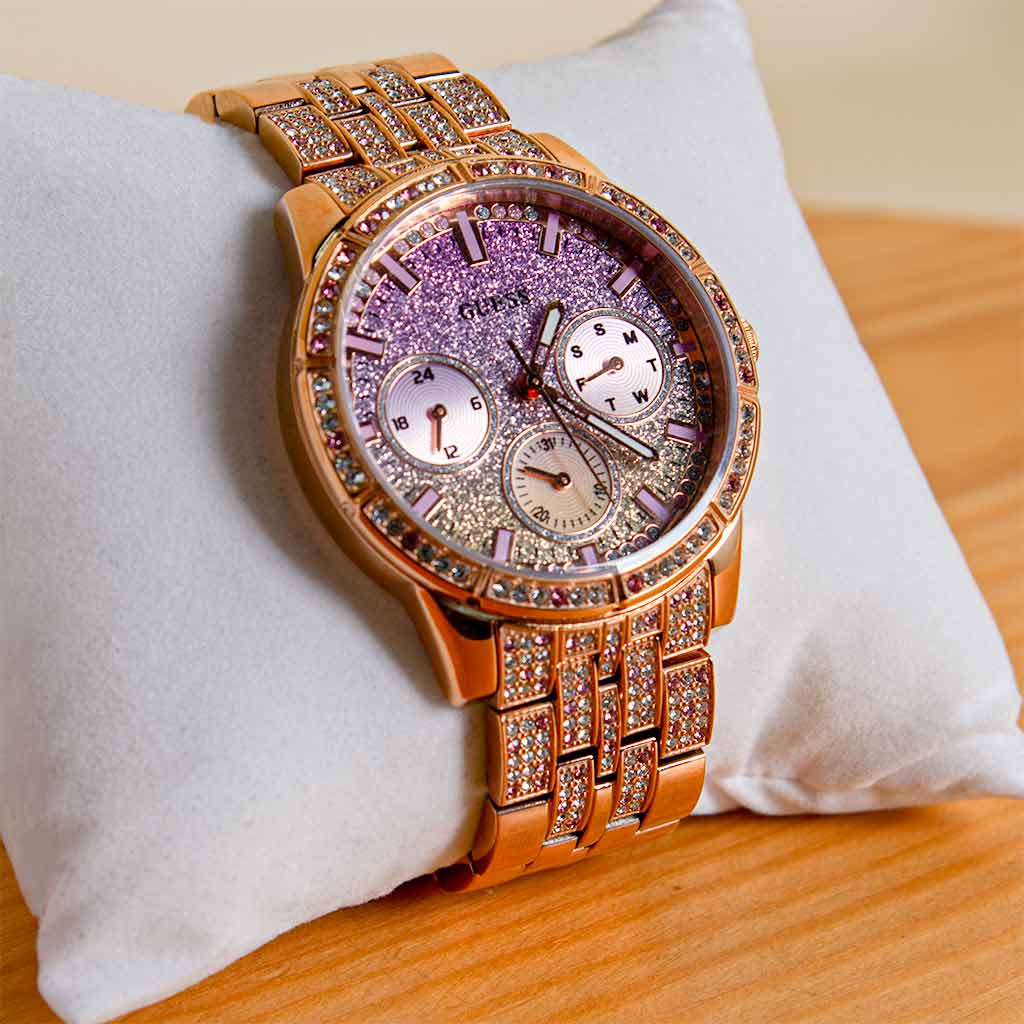 Guess Gold And Rhinestone Multifunction Watch