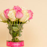 Elegant Bloom Vase | 20 White and Pink Flowers