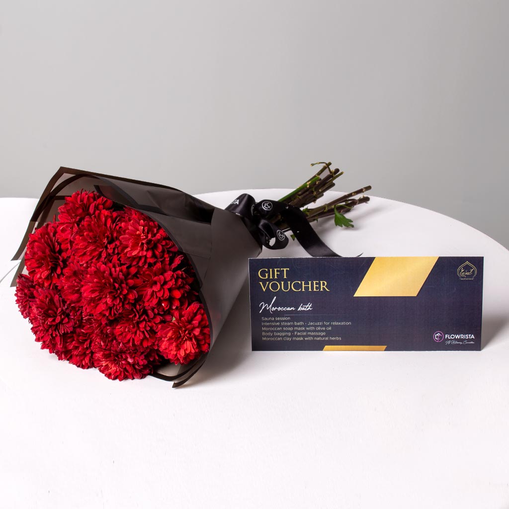 Red Flowers Bouquet & Moroccan Spa Voucher
