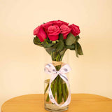 Nola Rainbow Cake & Fuchsia Roses Vase