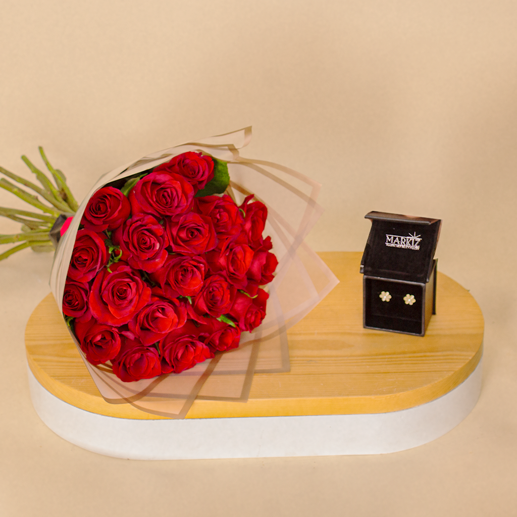 Markiz Flower Earrings & 20 Roses