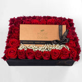 House of Cocoa Chocolate Box 32 pieces and 21 red roses