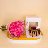 Voila Chocolate Cake & Pink Roses Bouquet