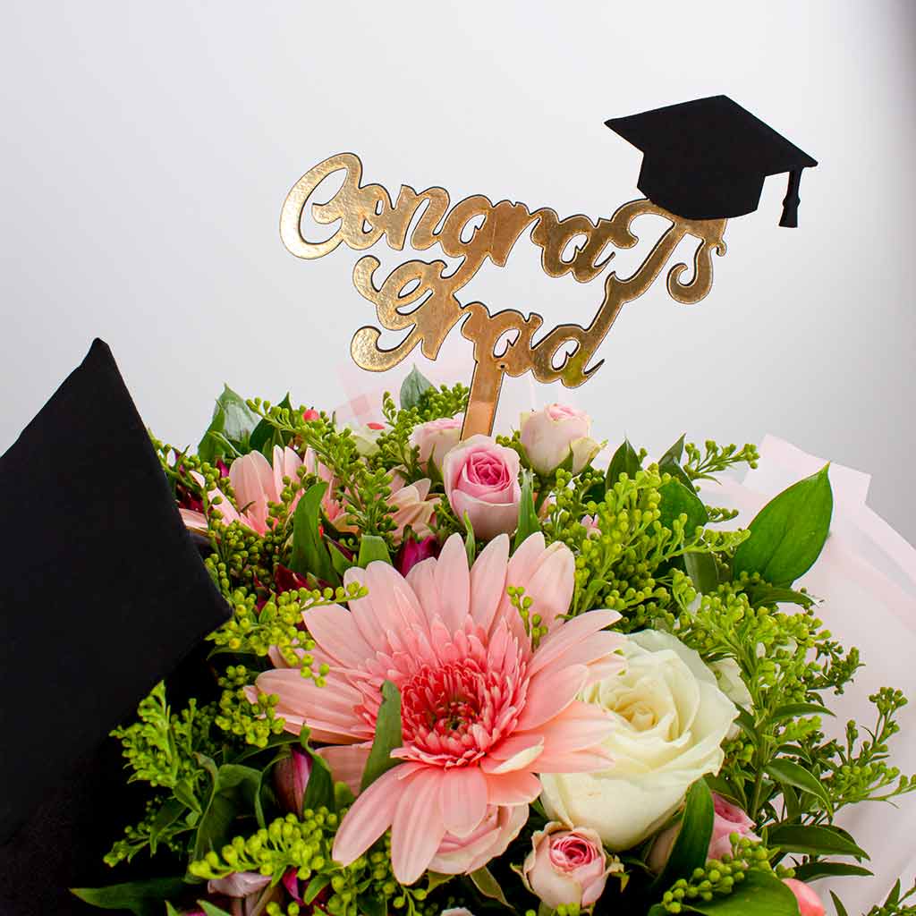 Graduation Bouquet with White Roses & Gerbera