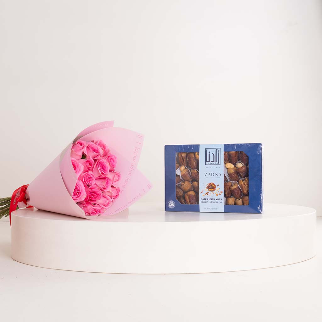 Zadna Mixed Dates and Nuts & Pink Roses Bouquet