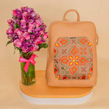 Pavo Laptop Backpack with Floral Embroideries & Purble Vase