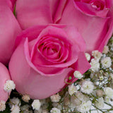 Pink Rose Vase With Gypsophila
