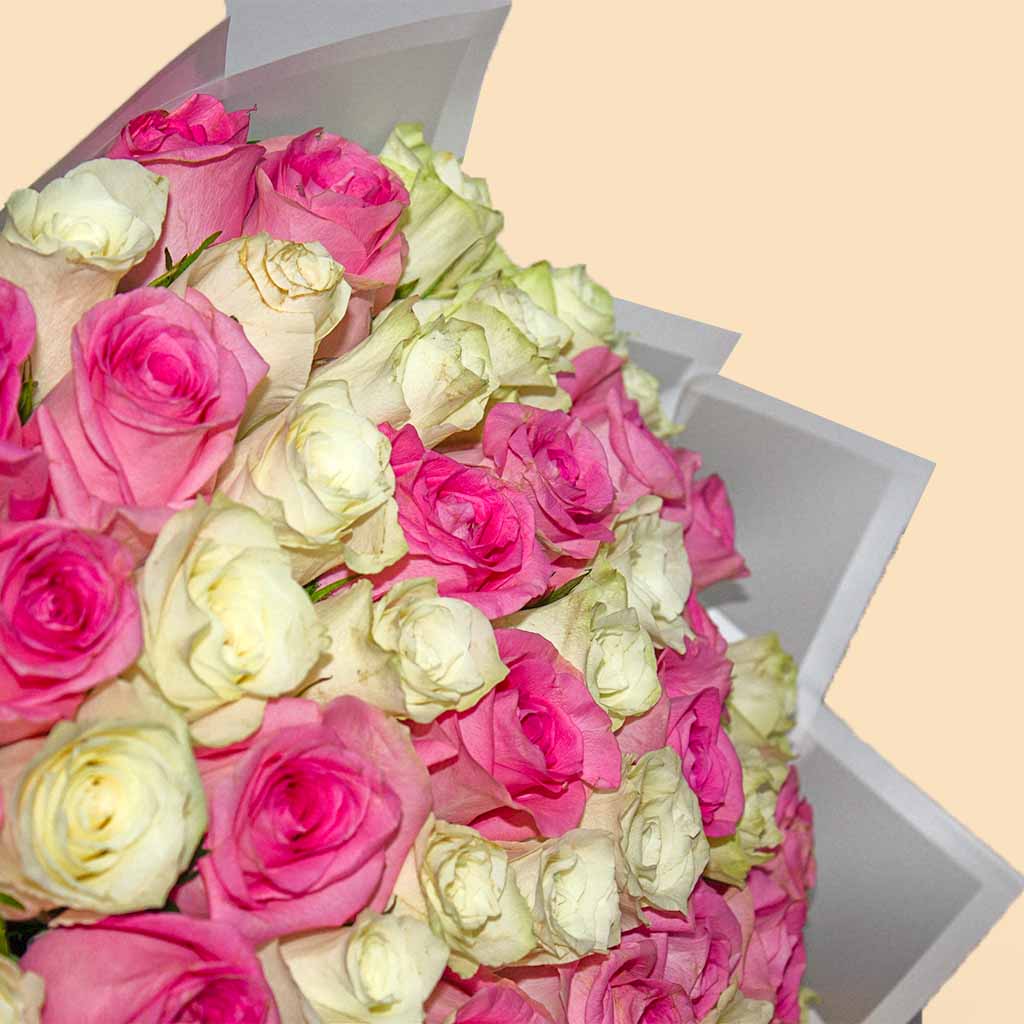 50 Pink And White Roses bouquet