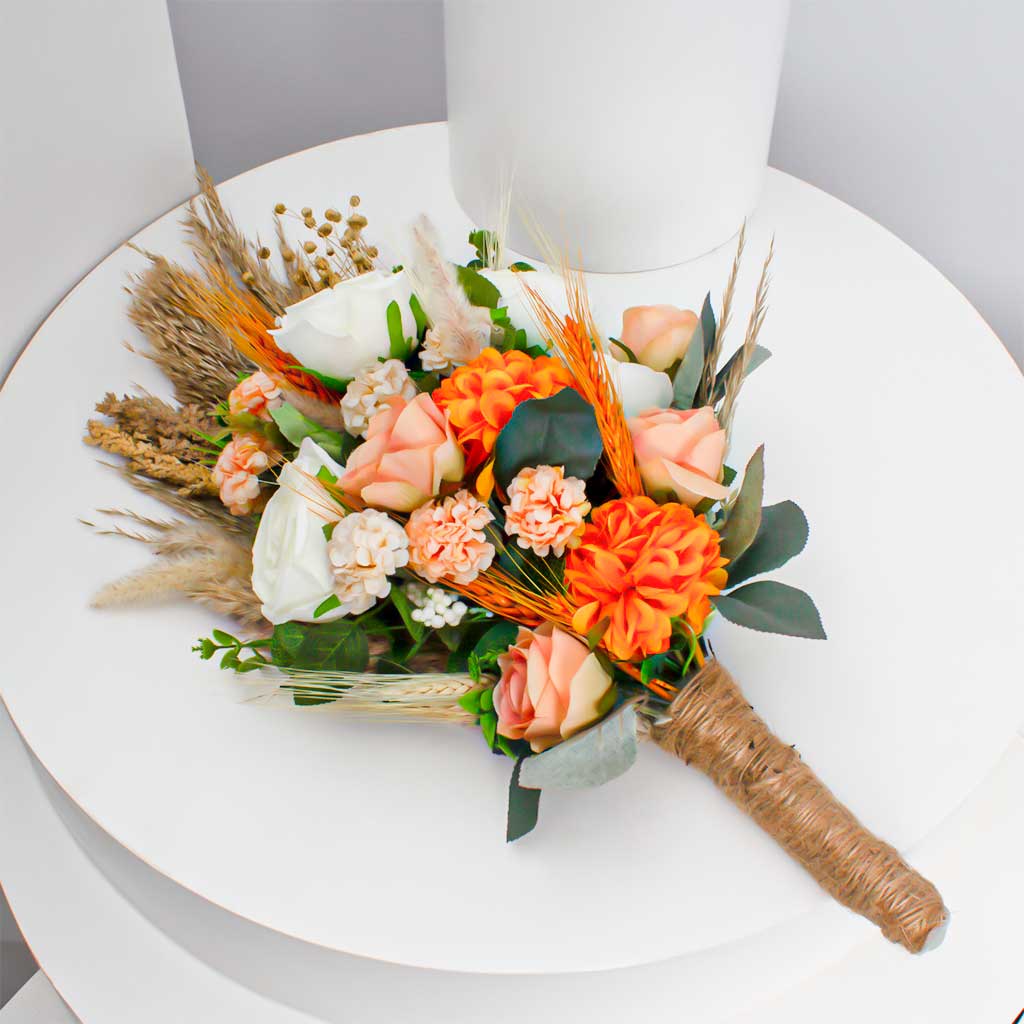 Artificial Bouquet with White & Orange Roses
