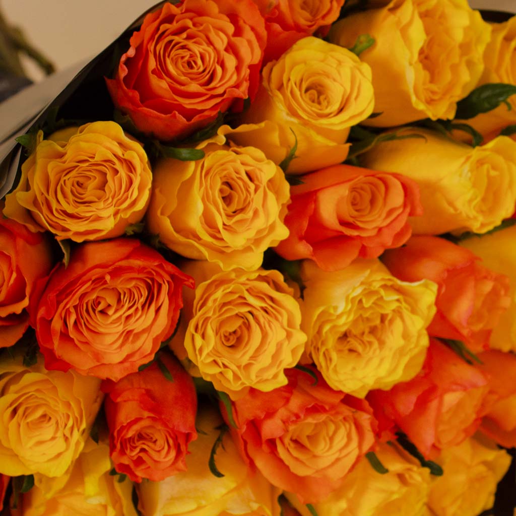 Hand Bouquet of 30 Orange and Yellow Roses