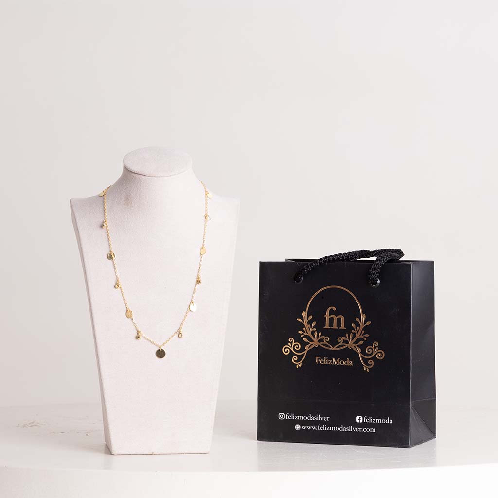 Felizmoda Silver Necklace with Multiple Circles & Pink Hand Bouquet