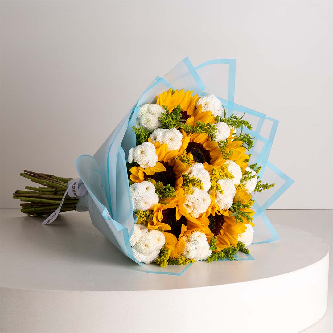 For A Heart I Love Coffee Box & Sunflower Bouquet