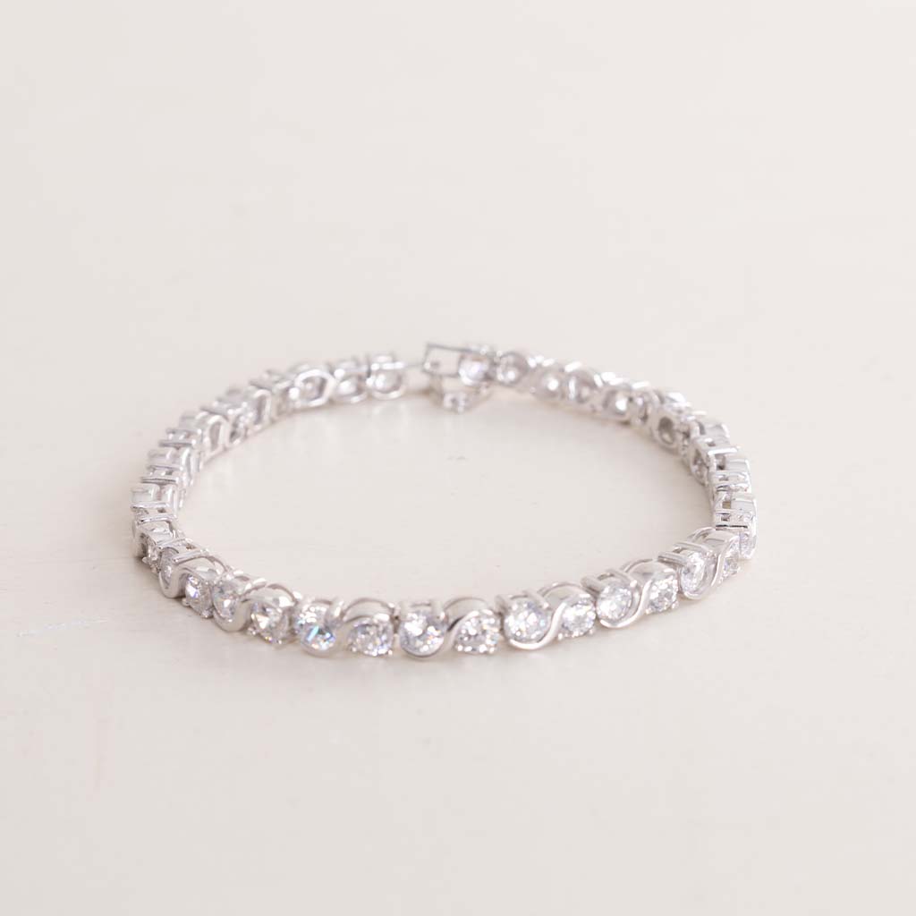 Felizmoda Silver-Tone Zircon Tennis Bracelet & Red Roses Bouquet