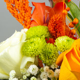 Sunshine Glow Vase – Orange & Yellow Roses