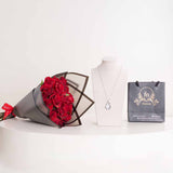 Felizmoda Two-Circle Silver Pendant Necklace & Red Roses Bouquet