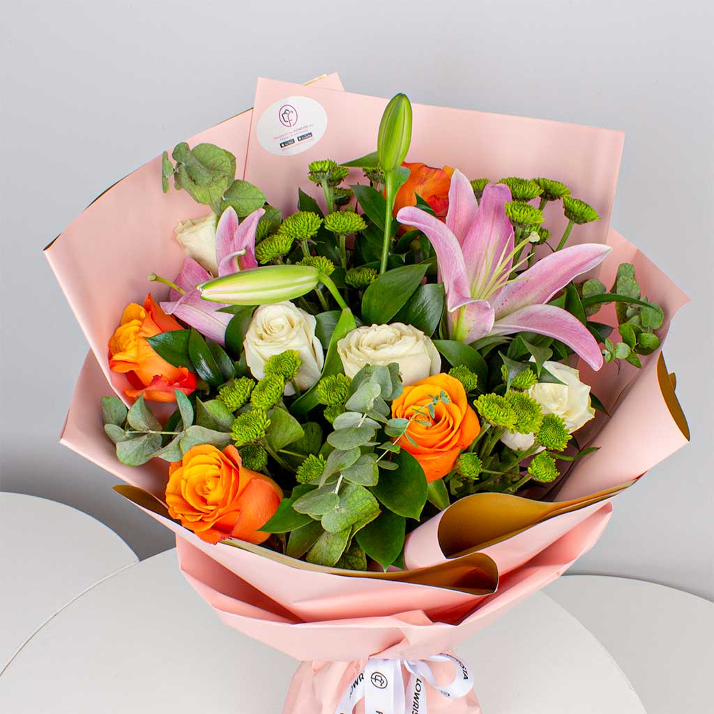Vibrant Mixed Roses Hand Bouquet