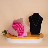 Markiz Silver Necklace & Pink Roses Bouquet