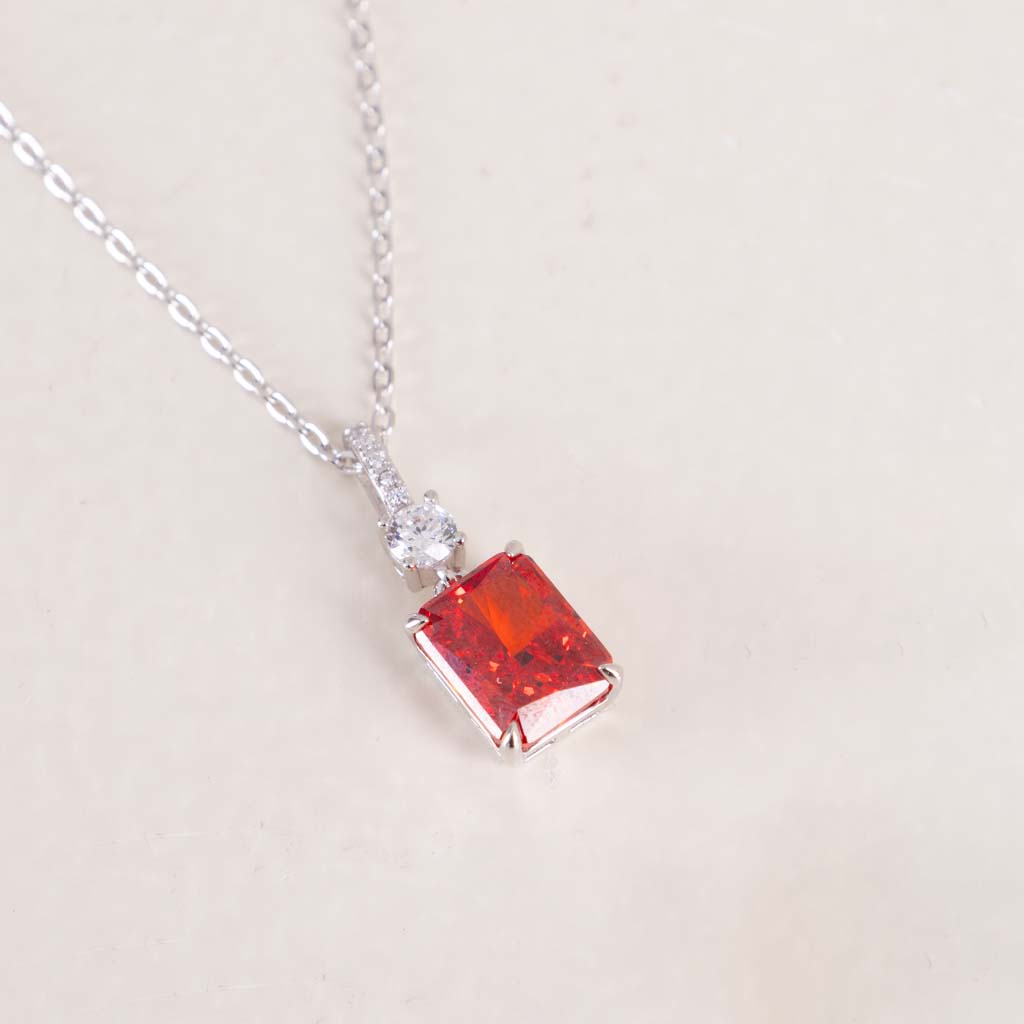 Markiz Thai Silver Platinum-Plated Red Zircon Necklace