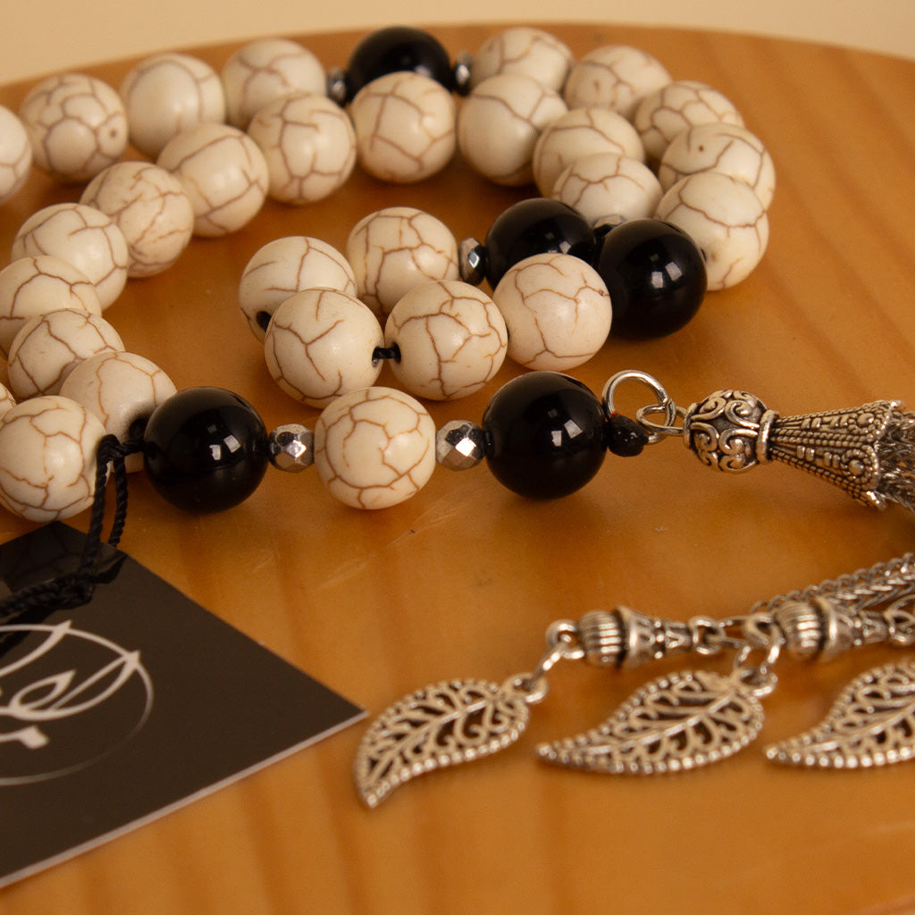 White Turquoise Rosary 33 beads and 15 pink roses