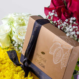 House of Cocoa Chocolate Box 16pieces and 16white and red roses