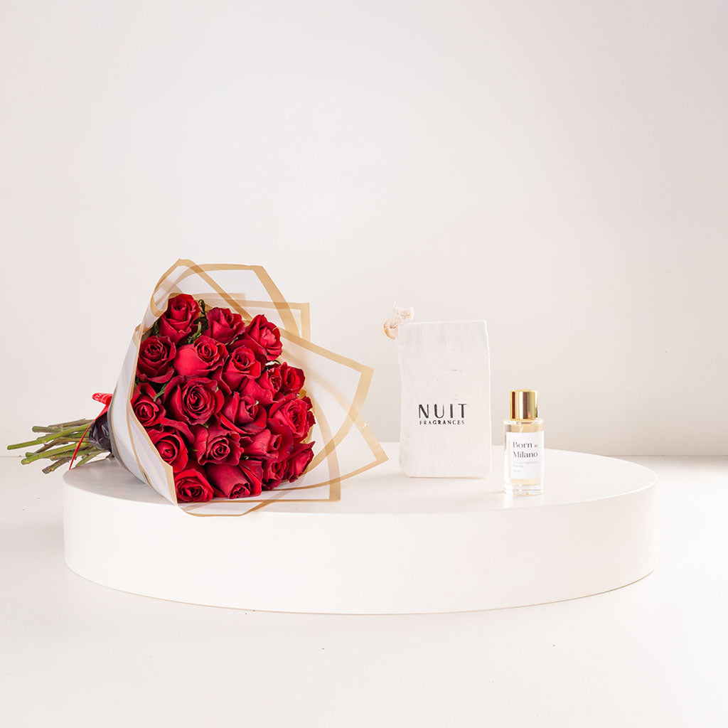 Nuit Born In Milano Eau de Parfum 50ml & Red Roses Bouquet