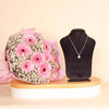 Felizmoda Shiny stones round pendant silver necklace | Pink Gerbera Bouquet