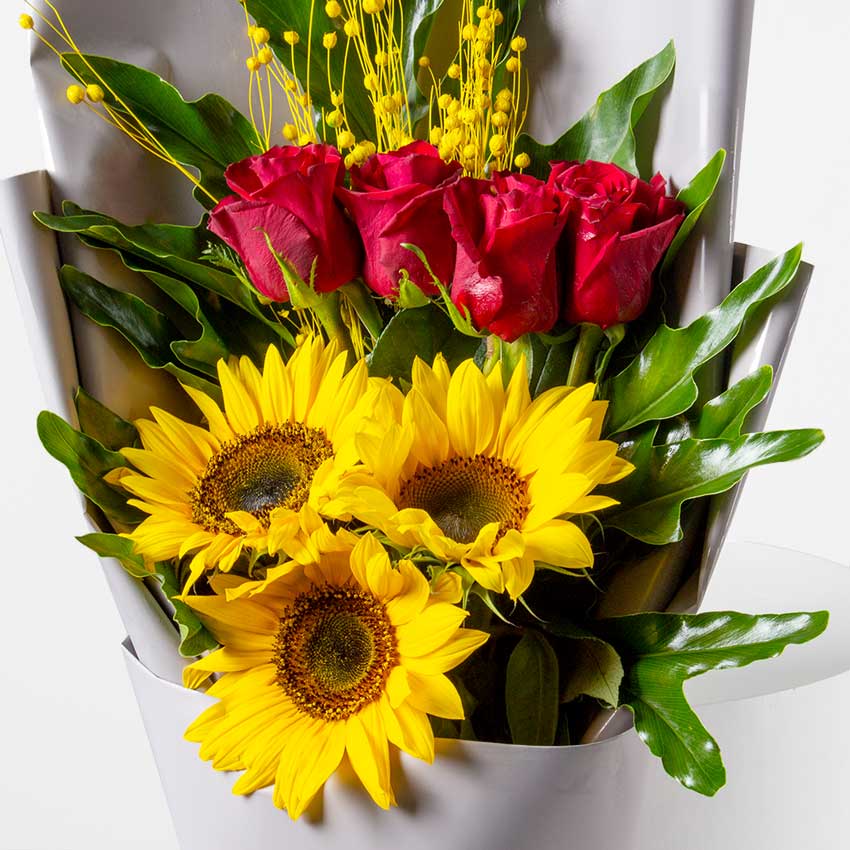 Sunflowers & Red Roses Bouquet
