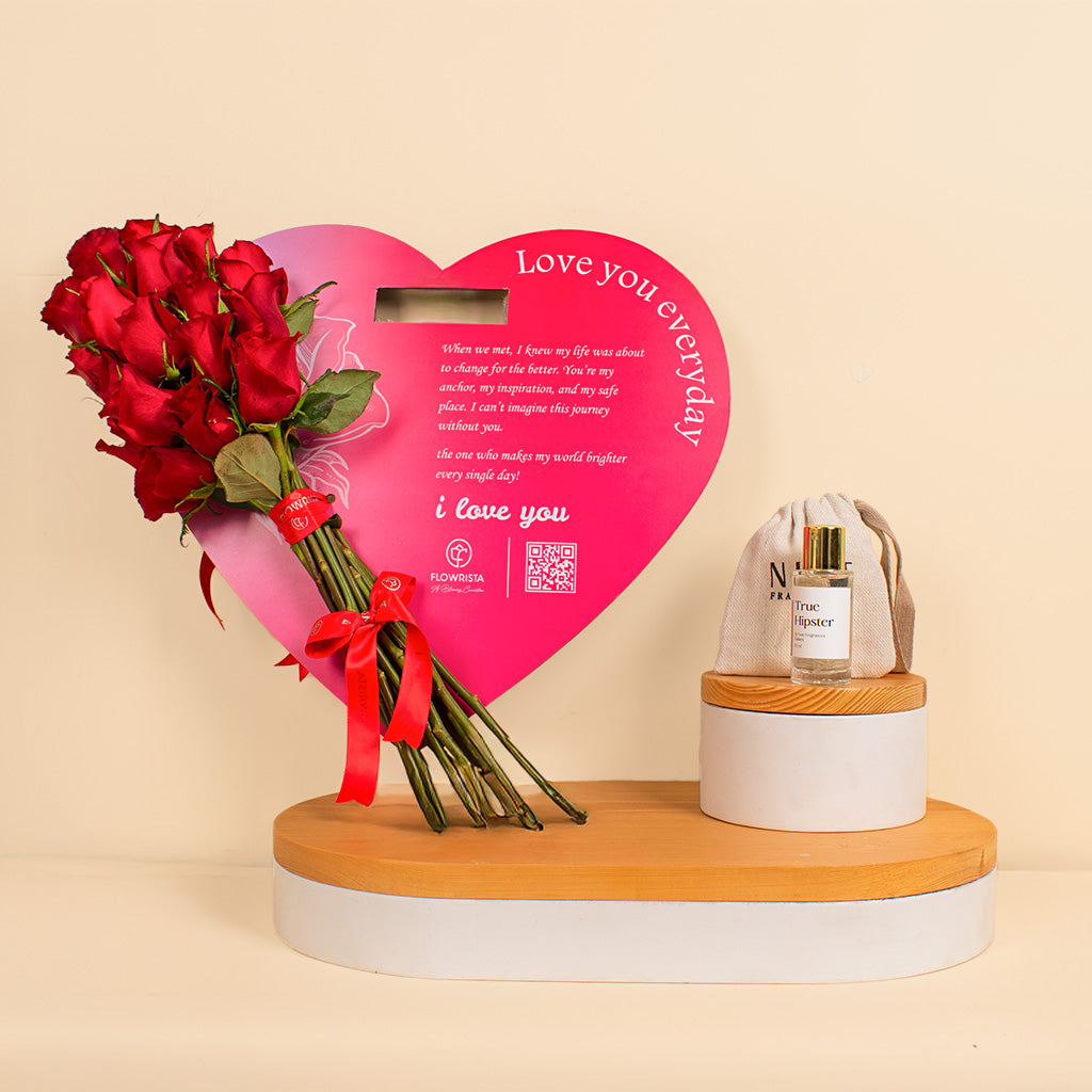Nuit True Hipster Perfume & Red Love Roses – Valentine’s Gift Set