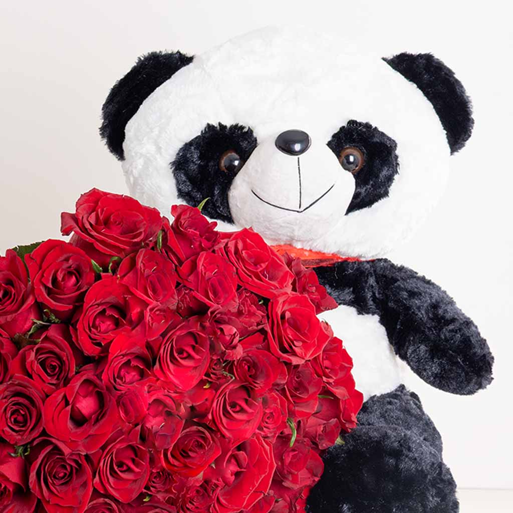 Red Roses & Panda Bear - The Ultimate Romantic Gift