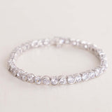 Felizmoda Silver-Tone Tennis Bracelet with Round Zircon Stones