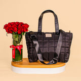 Pavo Black Tote Bag Handbag And 20 Red Roses Vase