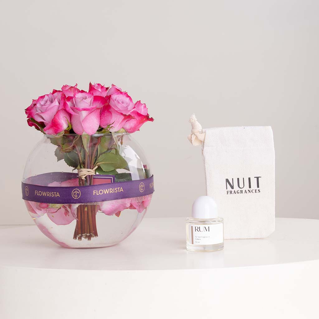 Rum by Nuit Fragrances 50ml & Purple Roses Vase