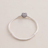 PANDORA Moments Silver Bracelet with Pavé Heart Clasp & Red Roses Bouquet