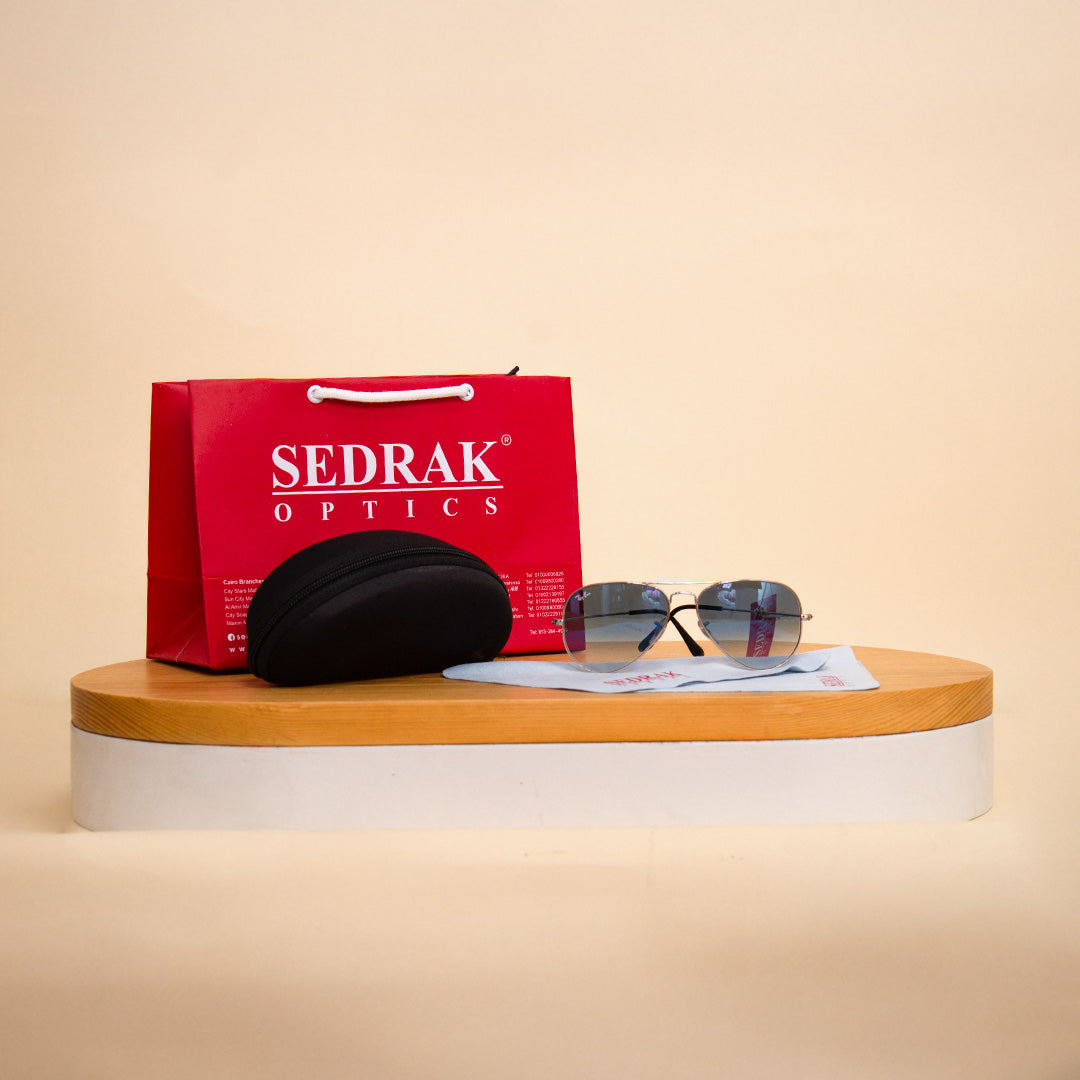 Ray-Ban Sunglass with Silver Frame & Gradient Blue Lenses