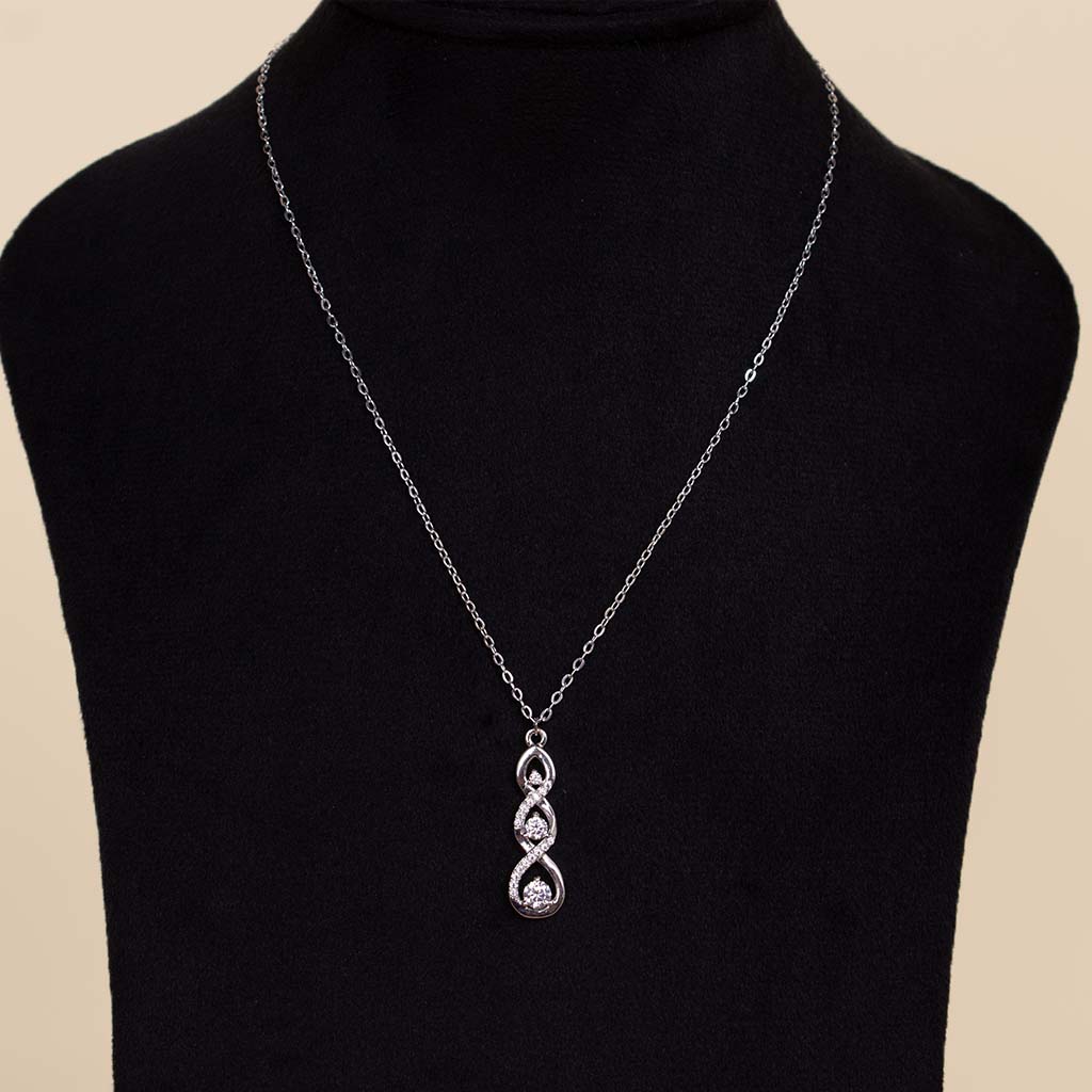 Felizmoda Three connected pendants with three stones silver necklace| White Flower Vase