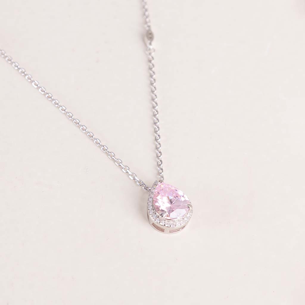 Markiz Thai Silver Platinum-Plated Pink Zircon Necklace