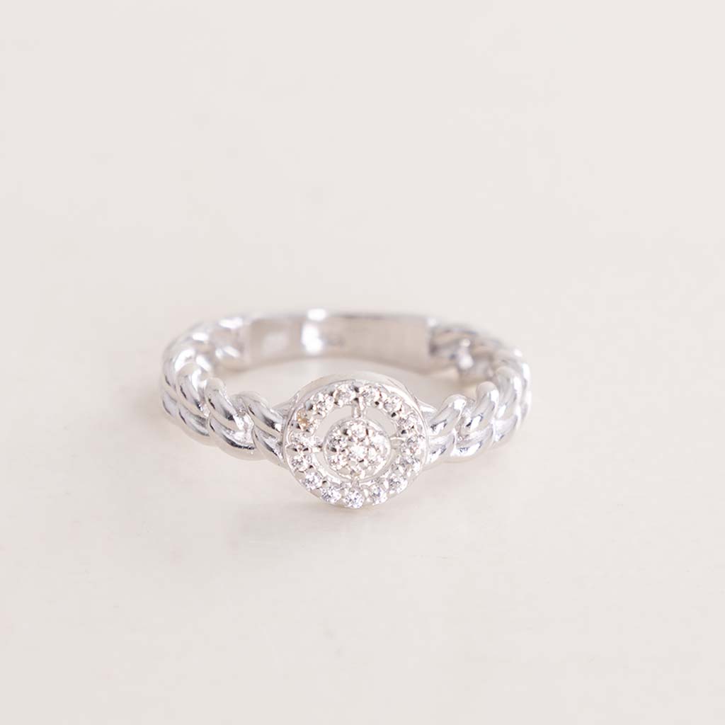 Felizmoda Braided Zircon Silver Ring & Red Chrysanthemum Bouquet